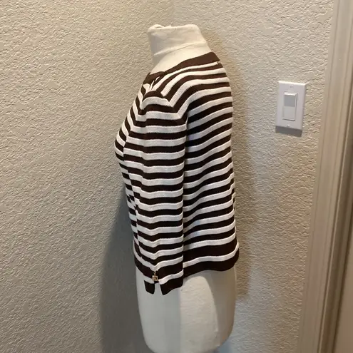 St. John Sport Women’s Brown & White Striped Cropped Knit Sweater Sz Sm