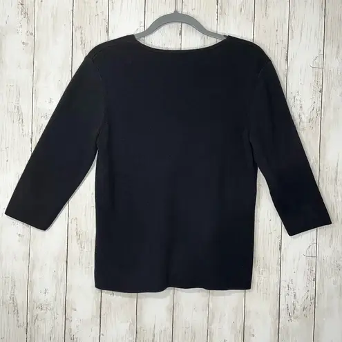 Designers Originals Black 3/4 Sleeve Embellished V Neck Cotton Sweater Large