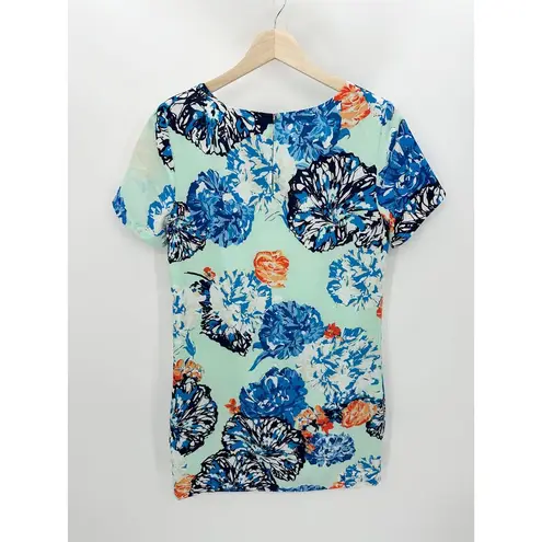 J.Crew Factory Dress Women 2 Mint Green Blue Floral Print Short Sleeve Gallery