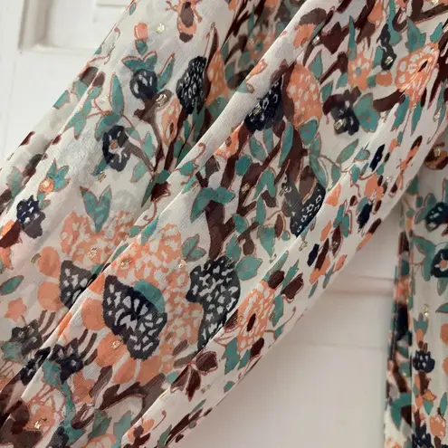 Ulla Johnson Edith Blouse Gardenia Floral Metallic Silk Button Front Bow Size 6