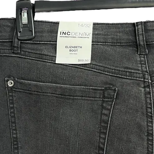 INC  SZ 14/32 Elizabeth Boot Jeans Mid-Rise Pockets Stretch Jet Wash Dark Gray