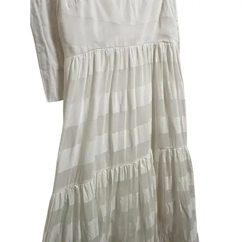 Zimmermann Women's Rosa striped midi Dress size 3 tie shoulder cream cotton
