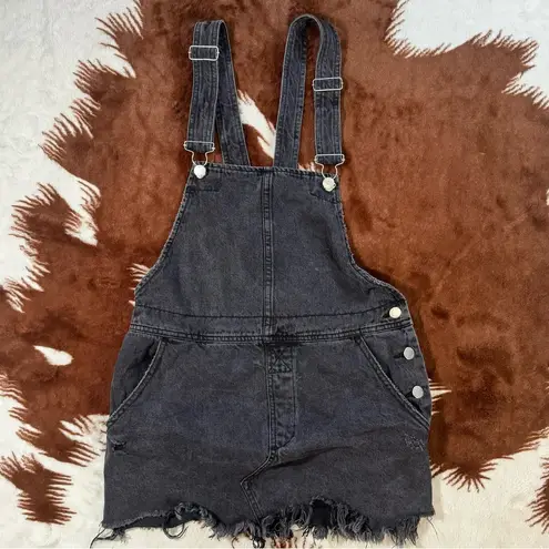 Free People torn up black denim overall dress