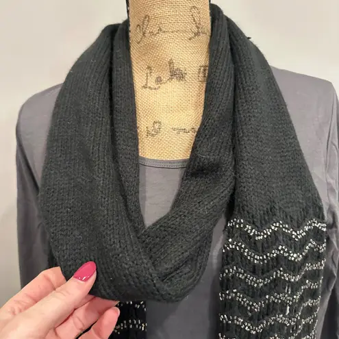 NWT Ralph Lauren Jeans Co Black Beaded Fringe Scarf Wool Blend Knit