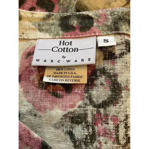 Hot Cotton by Marc Ware Floral Leopard Print Linen Top Blouse Small Pink