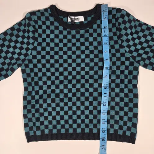 Daydreamer Checkerboard Crop Sweater Teal Black Long Sleeve Knit Women's XS - Image 8