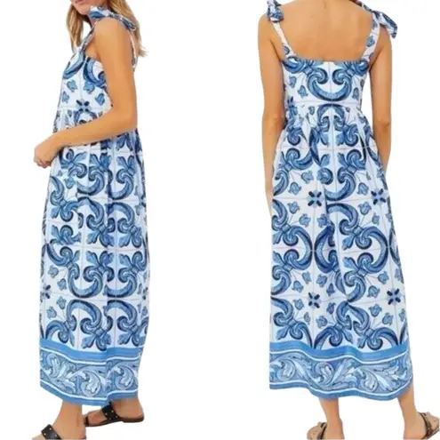 Tuckernuck NWT Majolica Tile Tie Shoulder Caftan Maxi Dress Sz Small Resortwear
