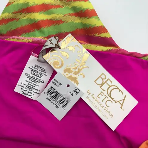 Becca ETC Trendy Awaken Shirred-Side Bikini Bottoms Stripe Colorful 1X