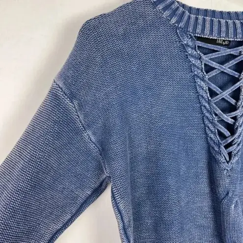 FATE. by LFD Garment Dyed Caged Neckline Sweater Blue Fall Size Medium M EUC