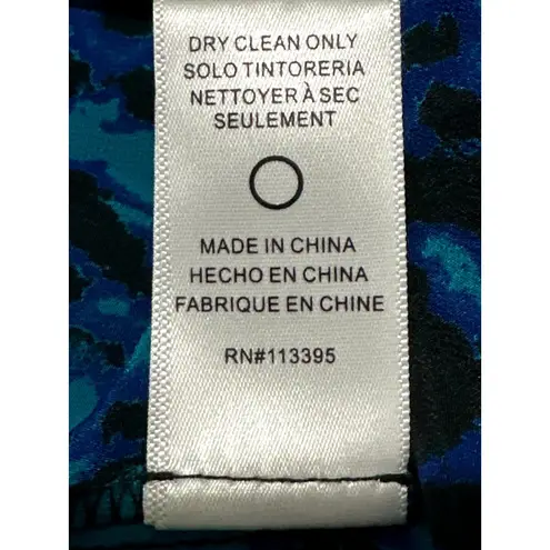 Arynk Large Blue Black Mulberry Silk Sheer Leopard Animal Print Blouse City Styl