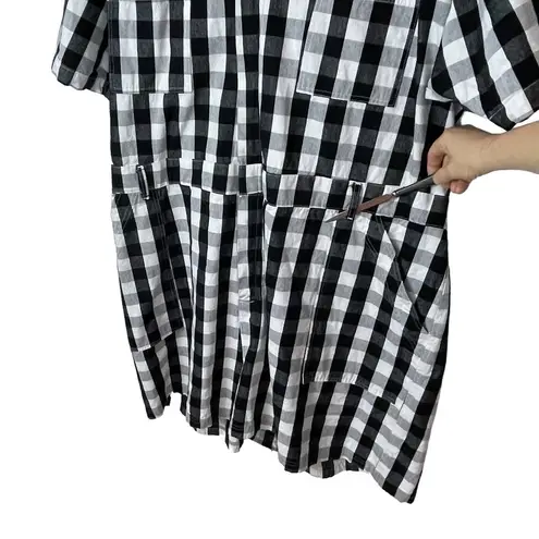 Press Big Bud  Short Sleeve Jumpsuit Size 6XL Gingham Romper Cotton Black White