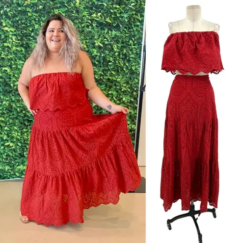 Astra Signature Julie Ruffle Lace Bandeau Tiered Maxi Skirt Set Size 16 Red