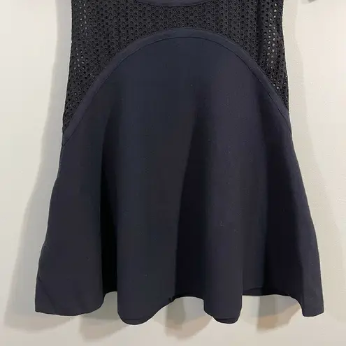 Lela Rose Navy Eyelet Waist Short Sleeve Fit & Flare Knit Dress Size S