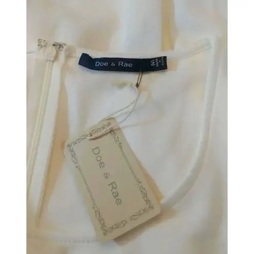 Doe & Rae NEW ModCloth Pleated White Teal Green Crochet Trim Sleeveless Dress M