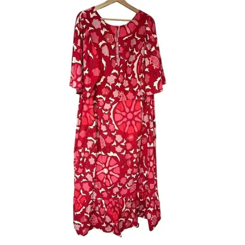 RHODE x Target Women's Linen Blend Floral Bell Sleeve Midi Dress Red Size 28