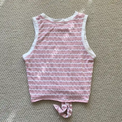 Heart & Hips Pink White Striped Crop Tie Tank Top Cotton Stretch Crew Shirt S