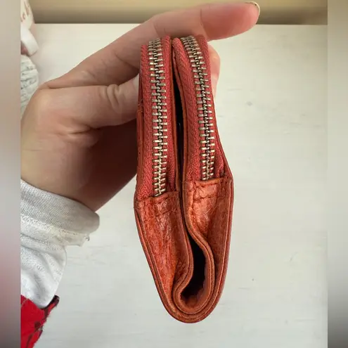 TANO Vintage Red Soft Leather Zip Around Wallet Distressed Magnetic