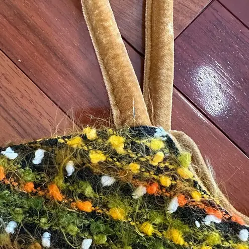 Vintage Velvet Boho Bag Beaded Embellished Crescent Moon Purse ERMO Caramel Tan Orange