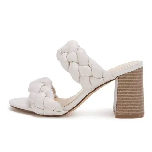 NEW Braided Heeled Sandals Open Toe Backless Chunky Heels Shoes 7 White