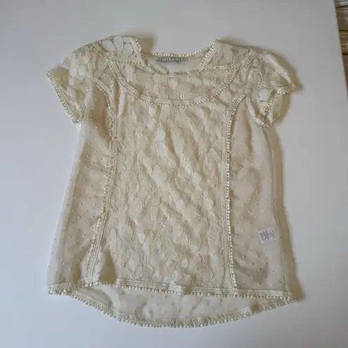 potter's pot Women's Size Small Cream Lace Top Shirt Sheer blouse