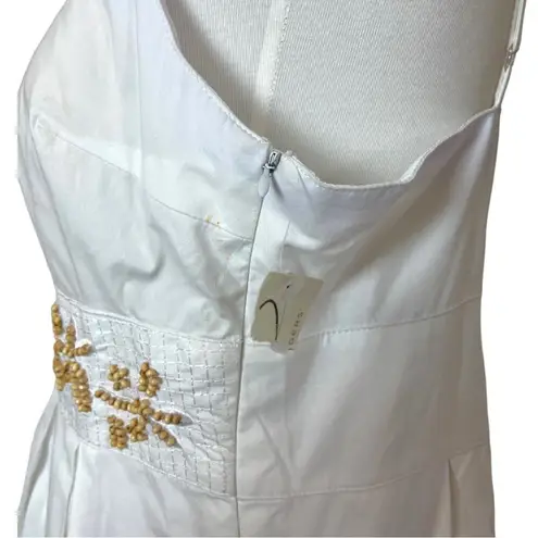 kim rogers Midi Sundress Beaded A-line High Waist V-neck White Women’s Size 12