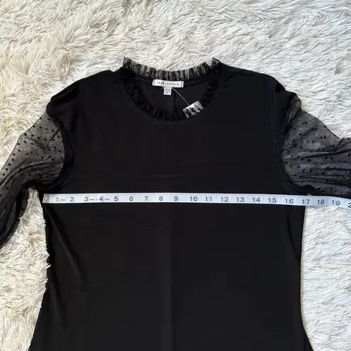 NWT Tash + Sophie Black Sheath Stretch Dress Swiss Dot Mesh Long Sleeves Sz LRG