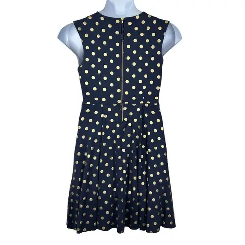 Maeve Anthropologie  Ophira Faux Wrap Fit & Flare Blue and Gold Dot Dress Small