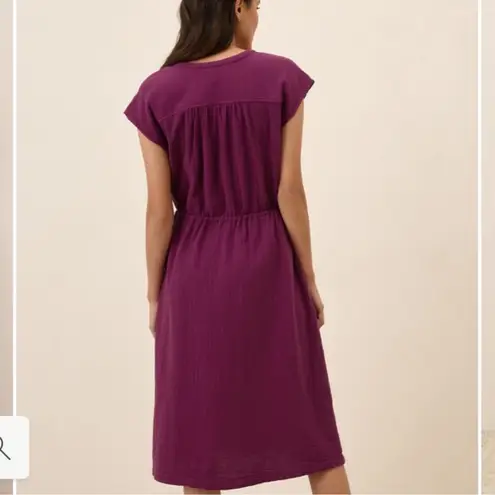 Pact Coastal Double Gauze Tie Waist Midi Dress size Large in Sangria Cotton