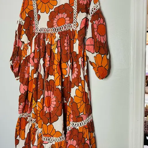 The Bar DODO OR Nell Burnt Orange White Floral Lace Cutout Oversized Dress Size S