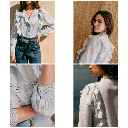 Sézane 💕SEZANE💕 Irma Shirt ~ Light Blue/Ecru FR 34 = US 2