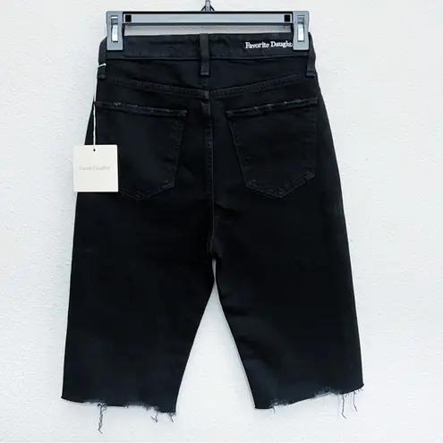 NWT Favorite Daughter Black High Rise Eva Slim Long Shorts Raw Hem Size 23