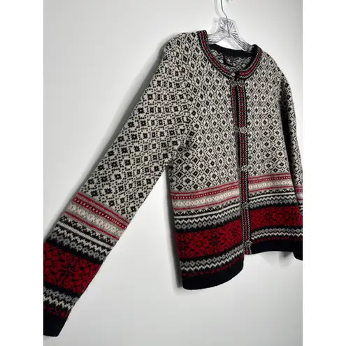 Vintage SKYR Norway Wool Cardigan Nordic Pewter Clasp Selbu snowflake medium Red