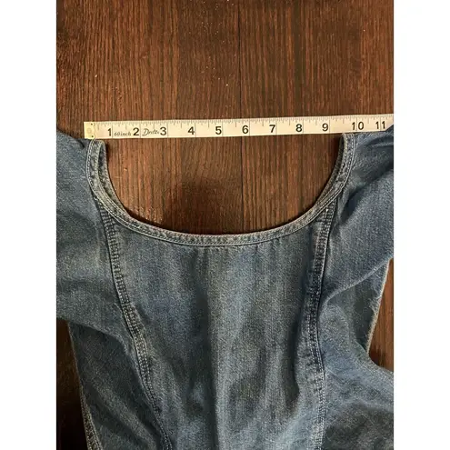 La Vie Rebecca Taylor Ruffle 100% Cotton Denim Jumpsuit Side Cutout Size Small Blue