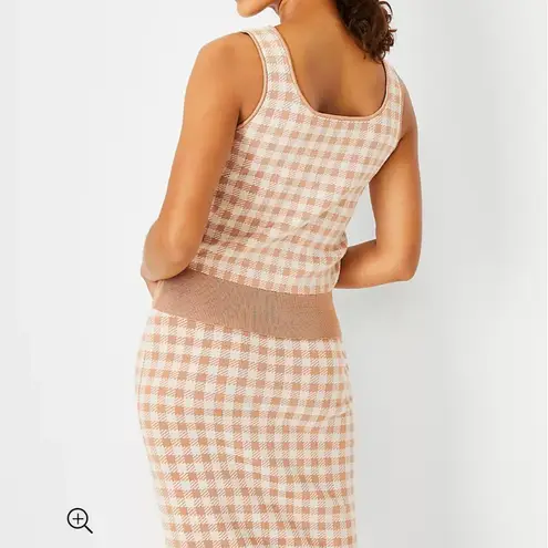 Ann Taylor NWT  Tan White Checkered Sweater Shell & Pencil Skirt Set Small Petite