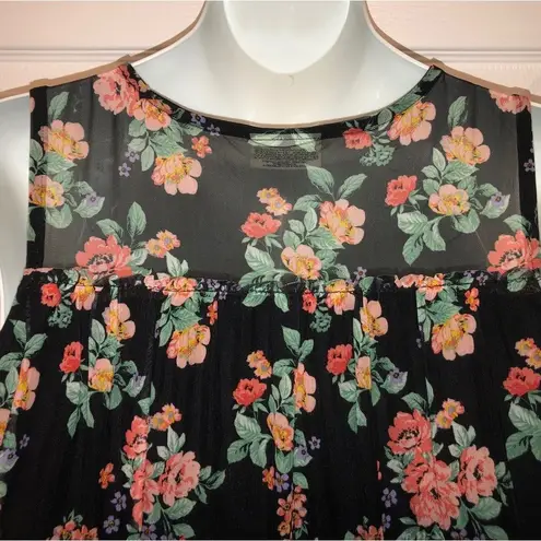 Bobbie & Brooks Bobbie Brooks Sz M Black Floral Sheer Yoke Tank Top NEW NWT