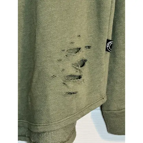 Rustic Dime Women’s Distressed Sweater, Olive Green, Large Green