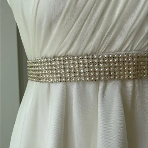 Tigerlily Vintage Y2K Tiger Lily Ivory Strapless Chiffon Mini Dress Pearl Embellished Sz M