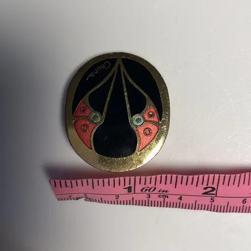 Vintage Signed Chuna Cloisonné Pin Gold