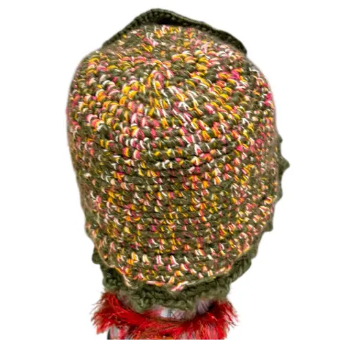 Madison 88 Crochet Flower Hat Madison Multicolor Knit Hat with Vintage Scarf Set Green