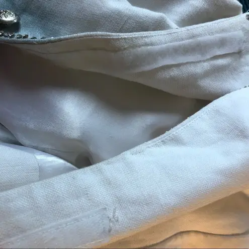 VTG 70’s Unique SILK Ombre White Navy Lined Trench Coat Silver Bling Sz 4/S Black