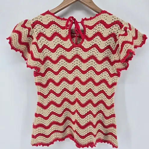 Rails Coen Ruffle Sleeve Peplum Sweater Small Cherry Oat Stripe