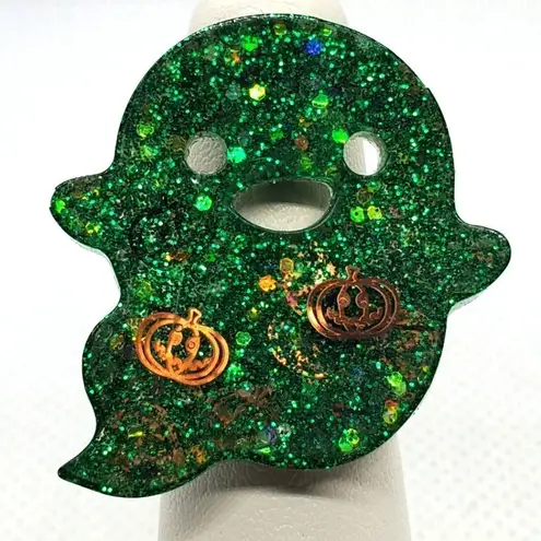 Halloween Green Sparkly Ghost Adjustable Ring Green