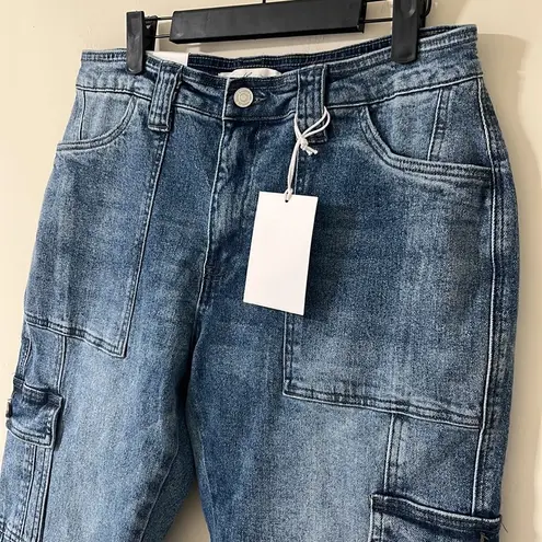 NWT Kancan Avery Straight Leg High Rise Cargo Jeans Dark Wash Size 29