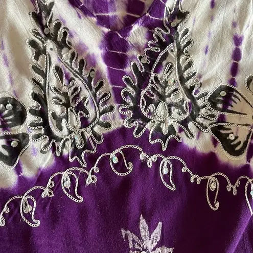 Riviera Sun Womens Sleeveless Dress Floral Embroidered Sequins Boho Purple Small