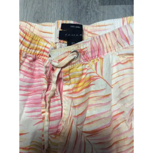 Tahari 100% Linen Tropical Pink Yellow Orange Beige Shorts Large L Vacay Summer