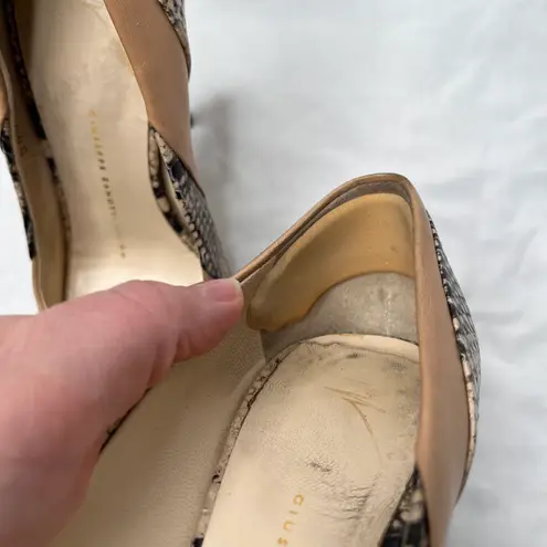 Giuseppe Zanotti snake print peep toe leather high heel pumps size 37