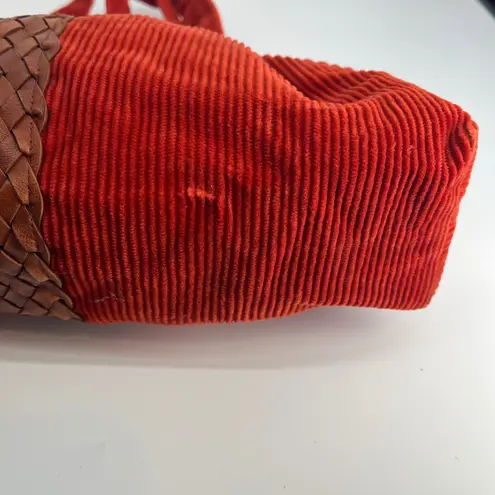 Vtg Myna by Emily & Margaret Orange Corduroy Woven Detail Shoulder Bag Red
