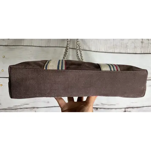 The Sak Denim Striped Canvas Organizer Shoulder Strap Tote Brown Women's Purse