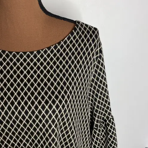 Bryn Walker Diego Diamond pattern bell sleeve tunic black and cream size M