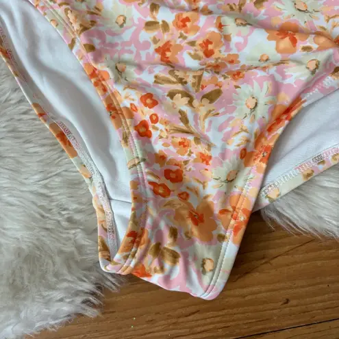 Kona Sol Pastel Pink & Orange Floral Asymmetric One Piece Swimsuit